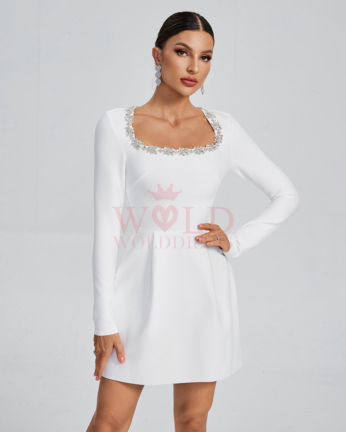 Kimberly Rhinestone White Bandage A-Line Dress