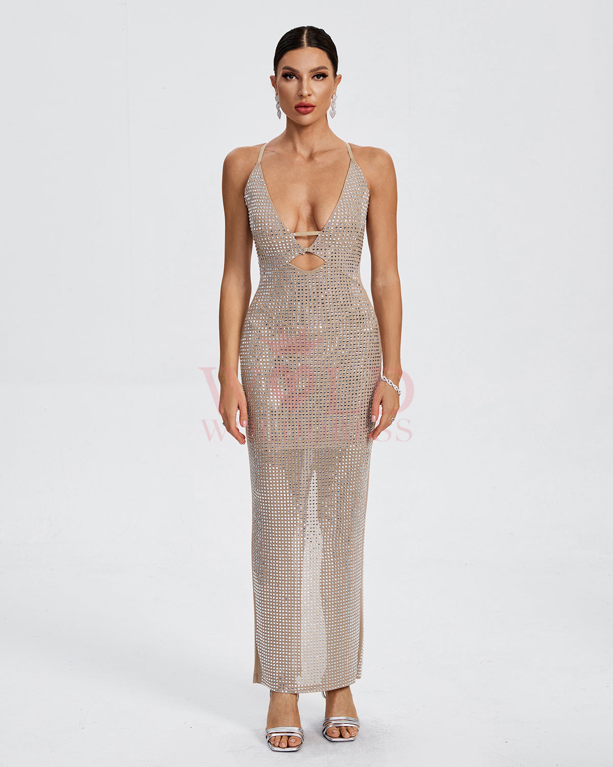 Crystal-Embellished Cutout Maxi Dress