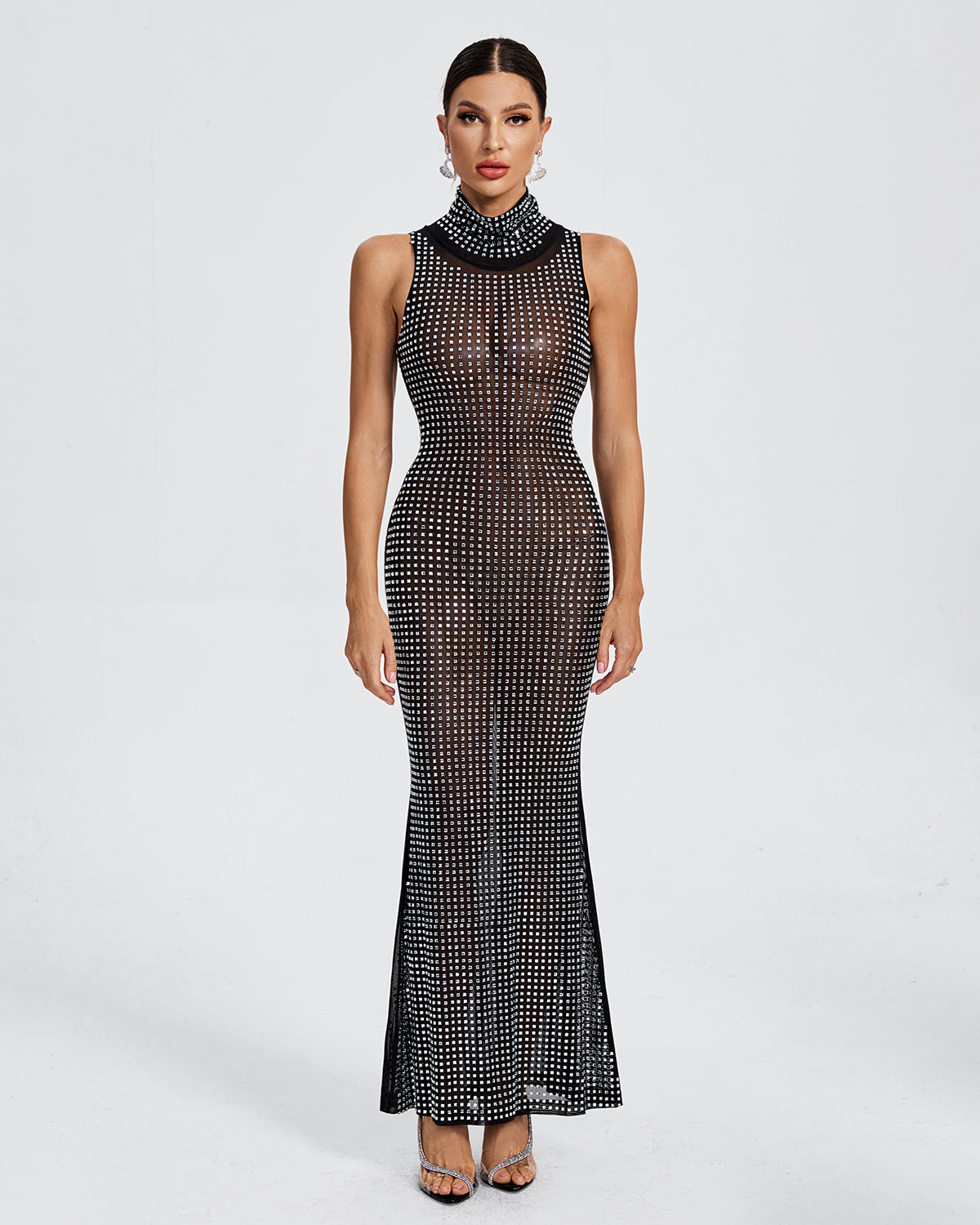 Crystal Embellished See-through Maxi Dress