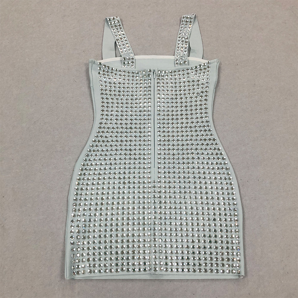 Strappy Sleeveless Rhinestone Mini Bandage Dress HL9742