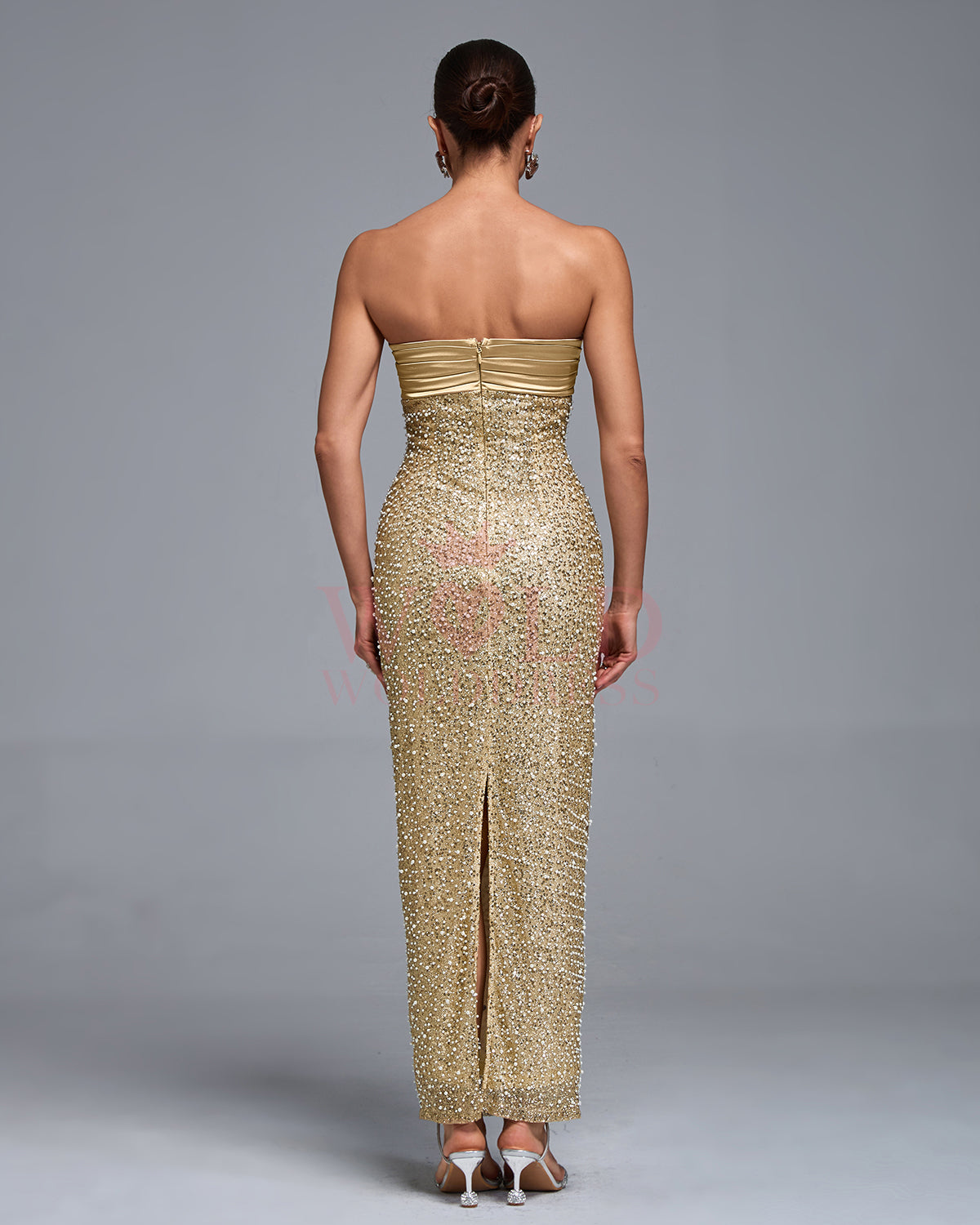 Strapless Sequin Pearl Embellished Tube Dress