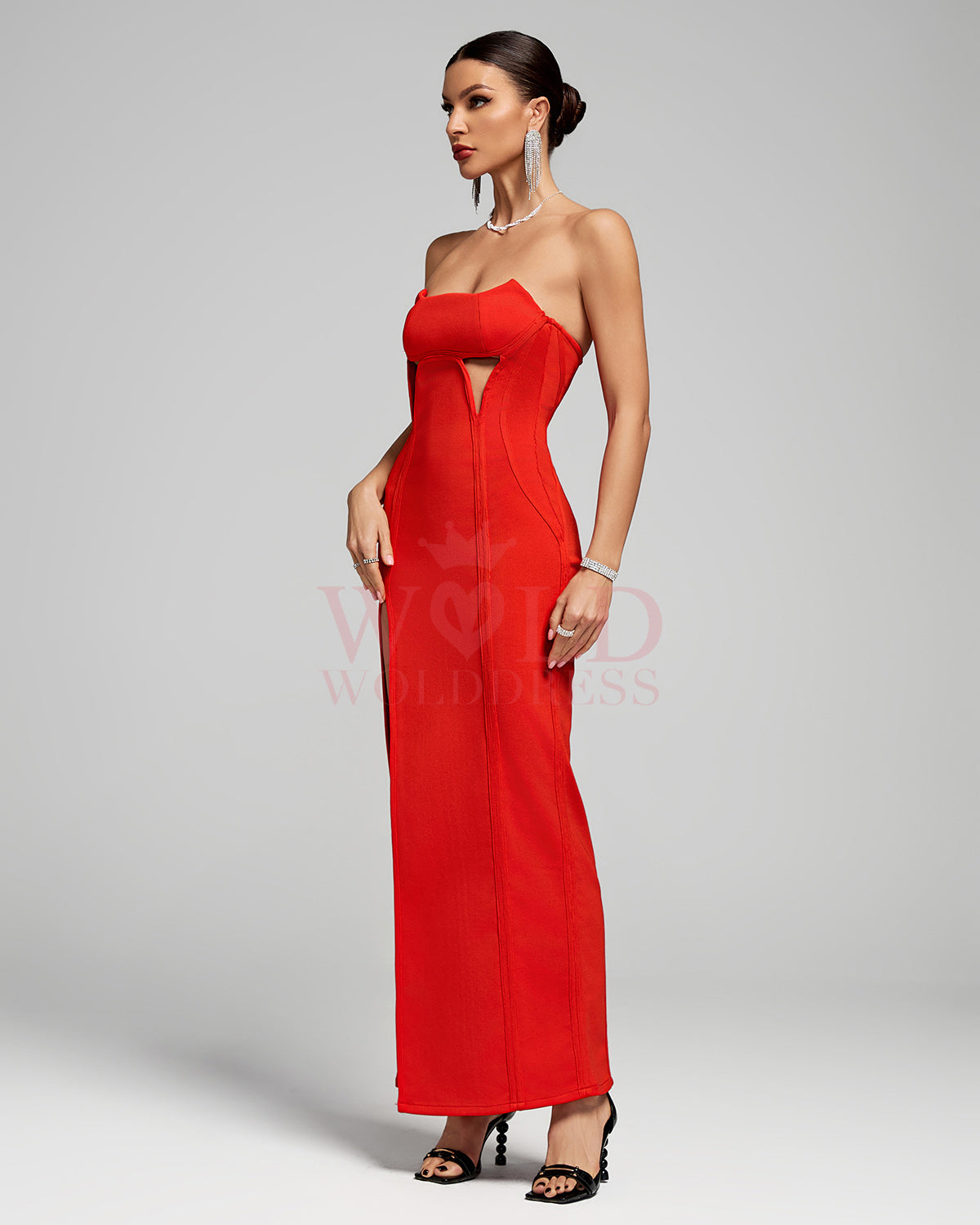 Strapless Cutout Structured Bandage Long Dress