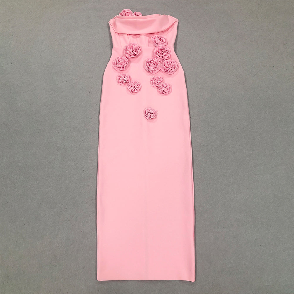 Strapless Sleeveless Flower Maxi Bandage Dress HL9800