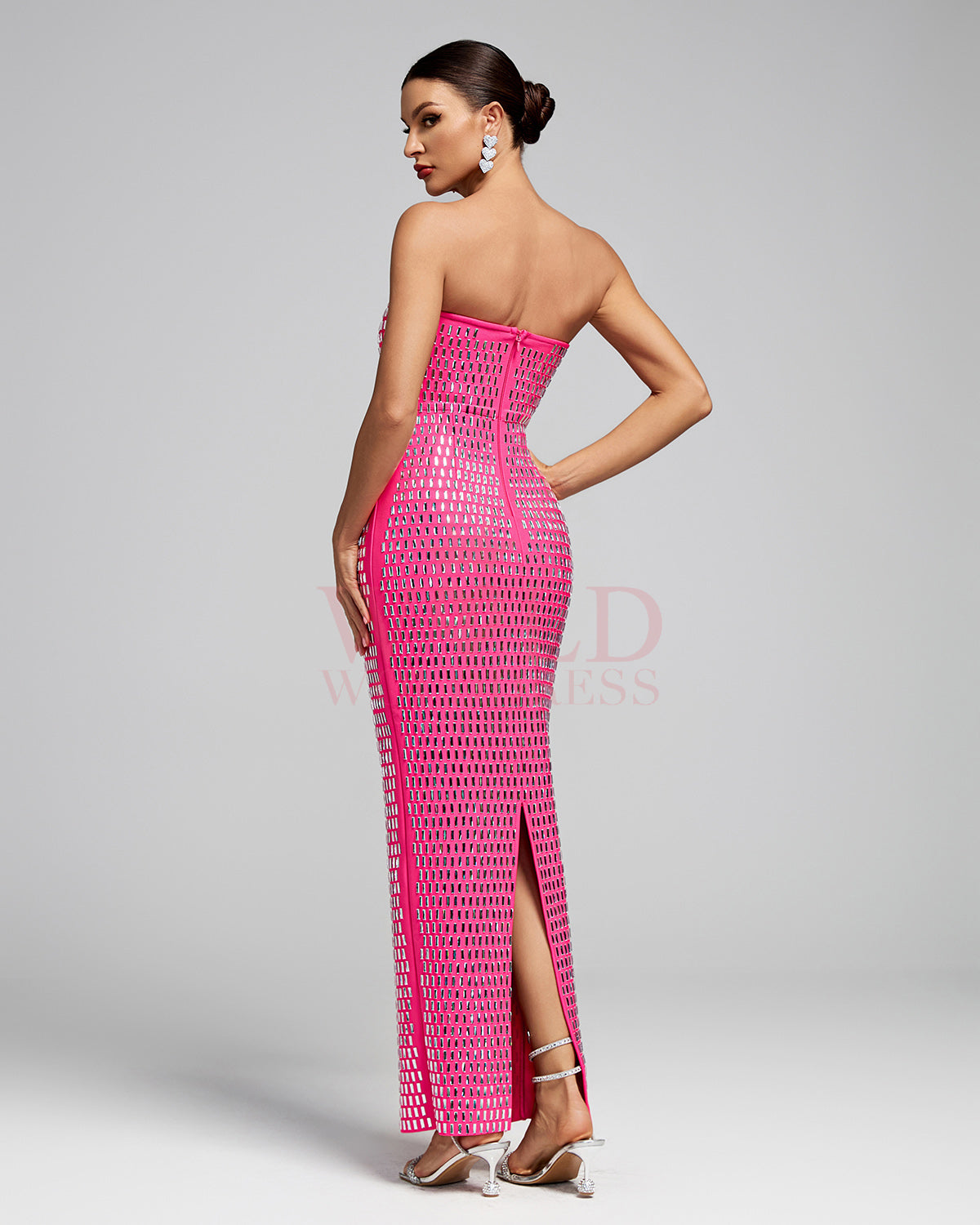 Strapless Sparkly Open Back Bandage Maxi Dress