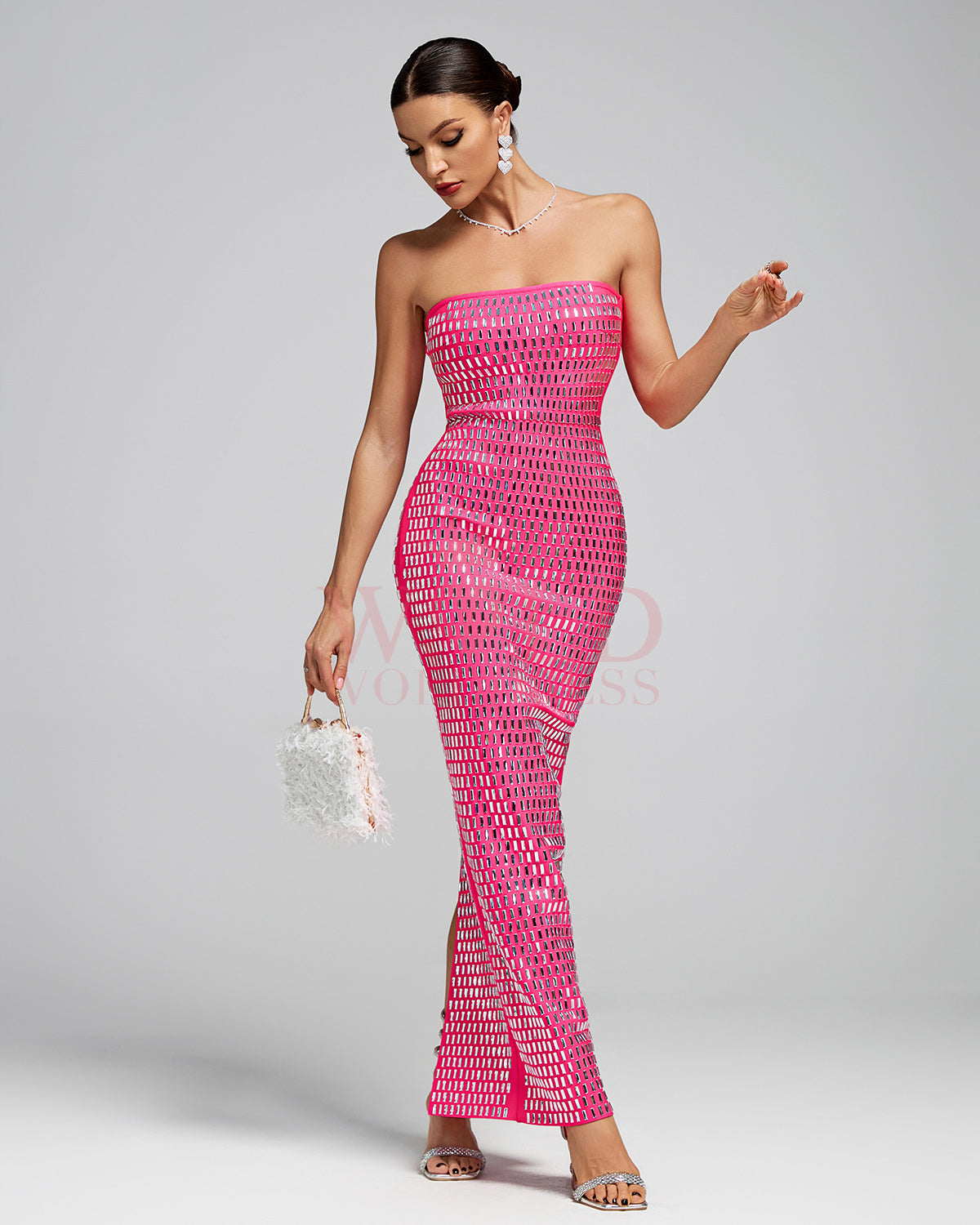 Strapless Sparkly Open Back Bandage Maxi Dress