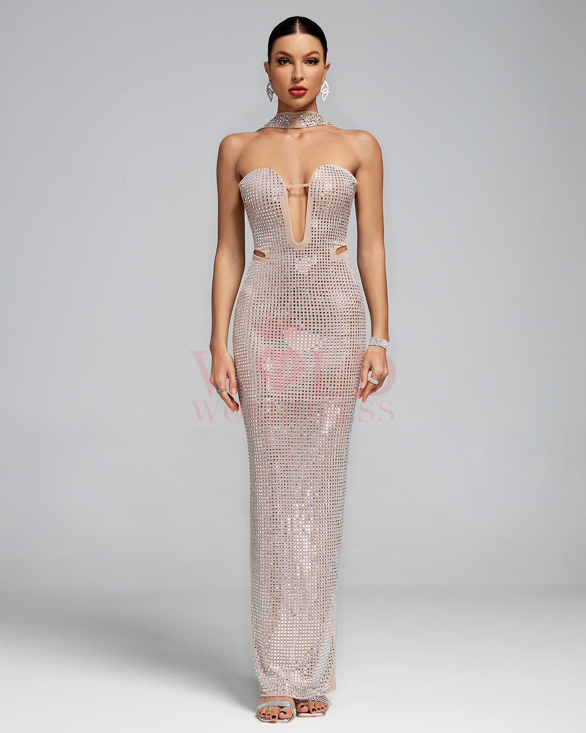 Halter Sweetheart Cutout Sparkly Evening Gown