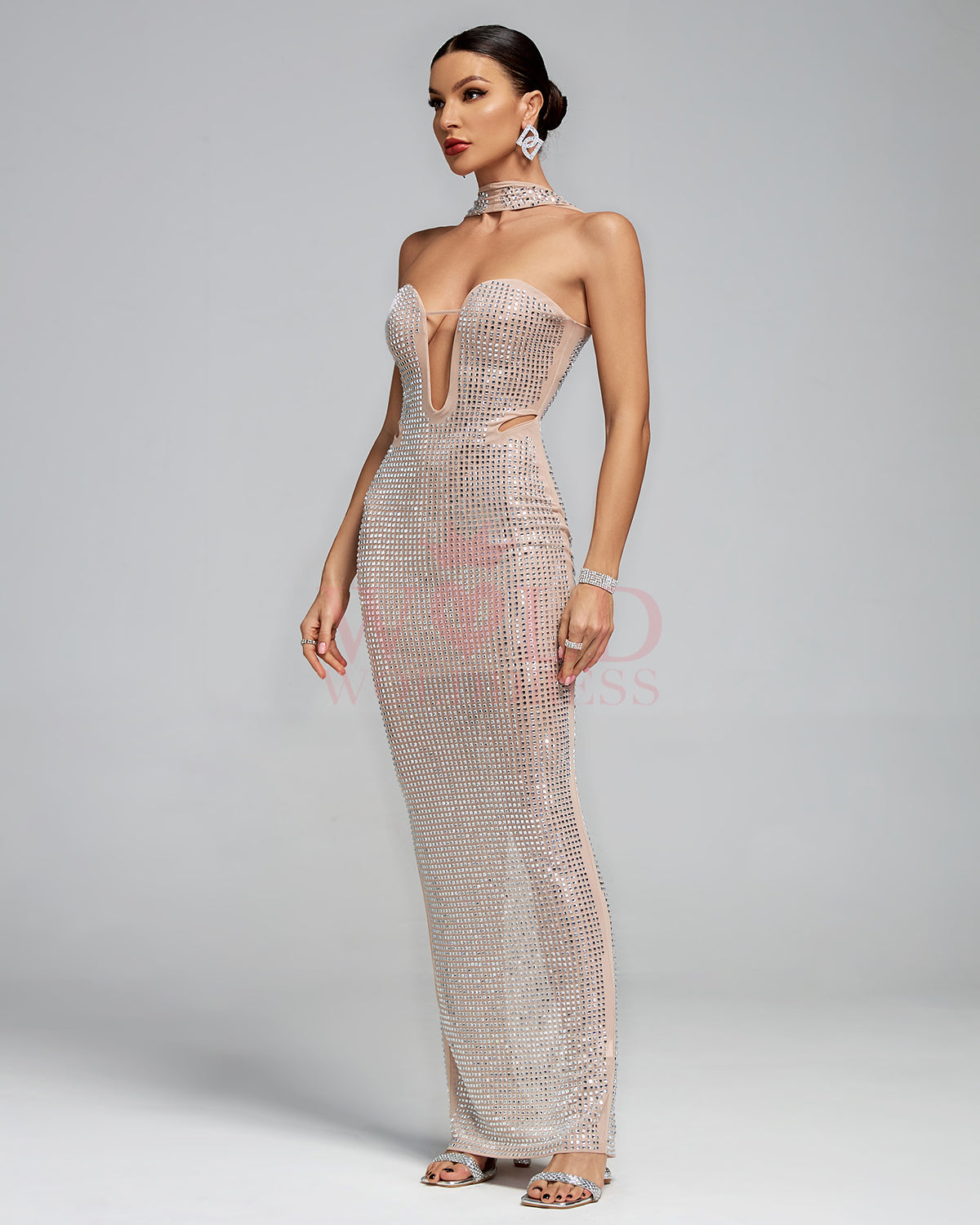 Halter Sweetheart Cutout Sparkly Evening Gown