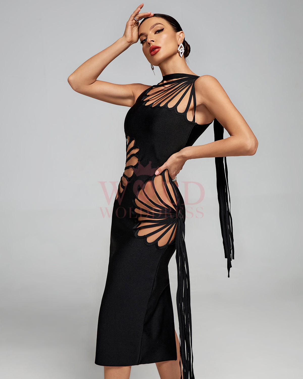 Fan-shaped Cutout Tassel Bandage Dress