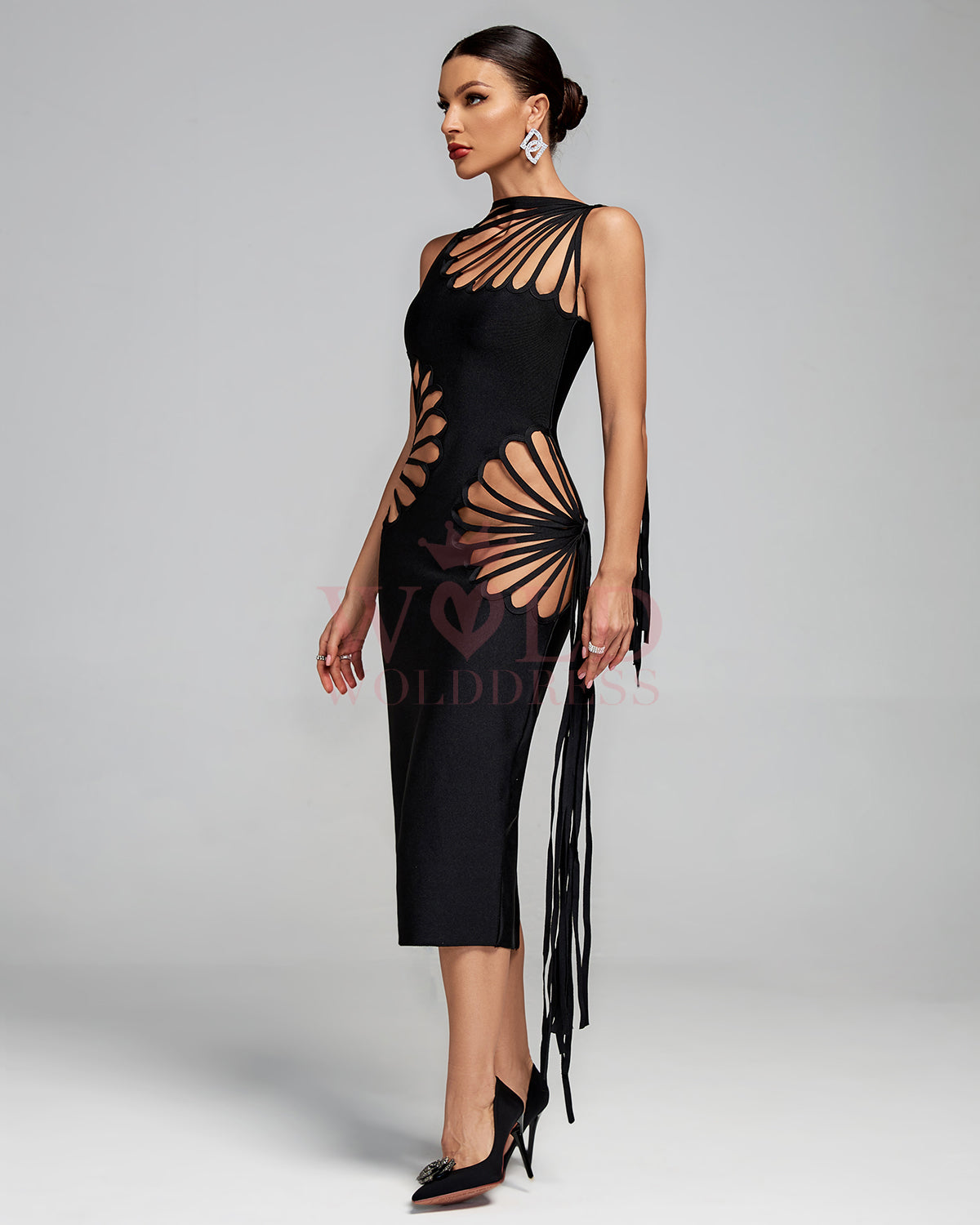 Fan-shaped Cutout Tassel Bandage Dress