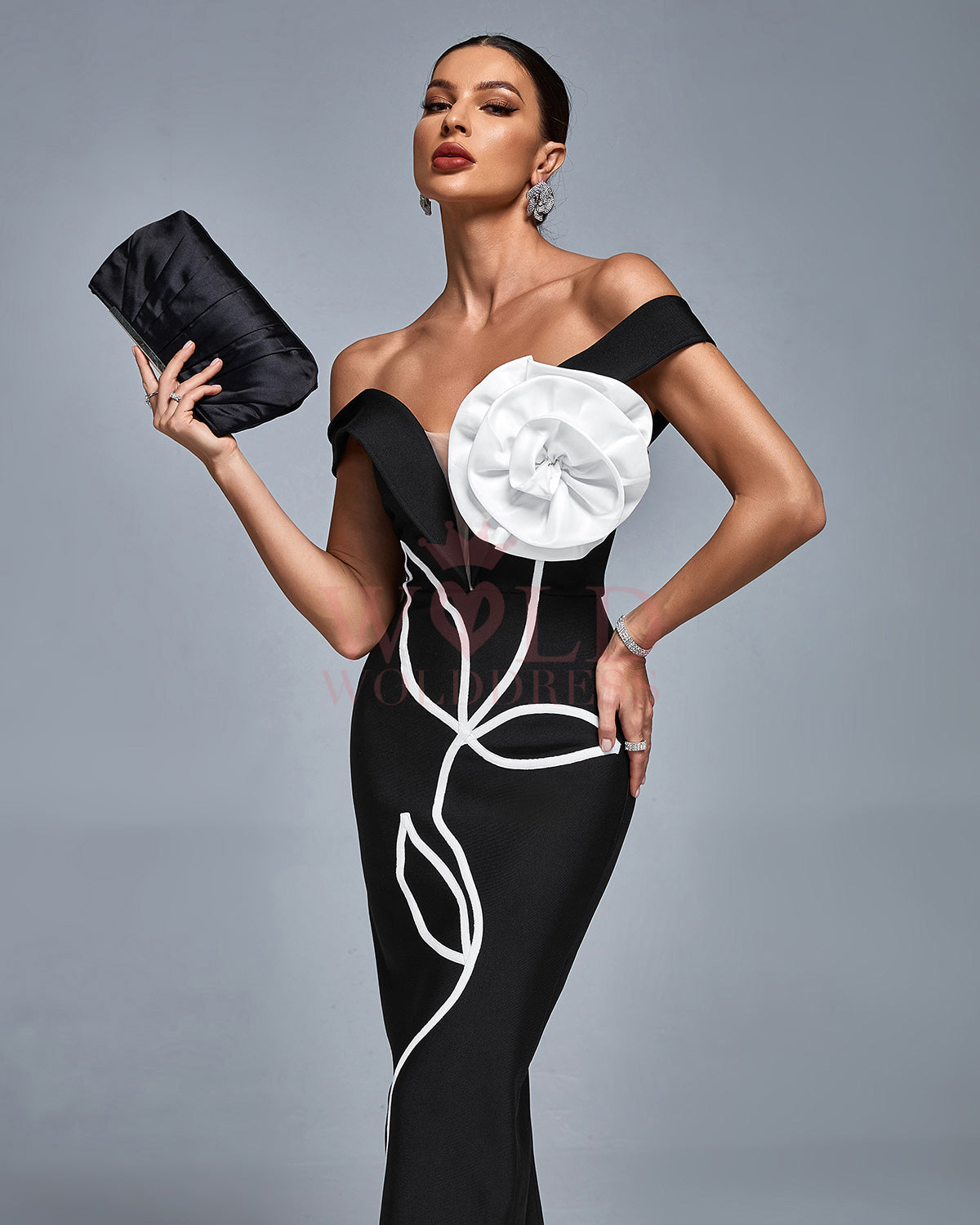 Off Shoulder Huge 3D Flower Bandage Dress