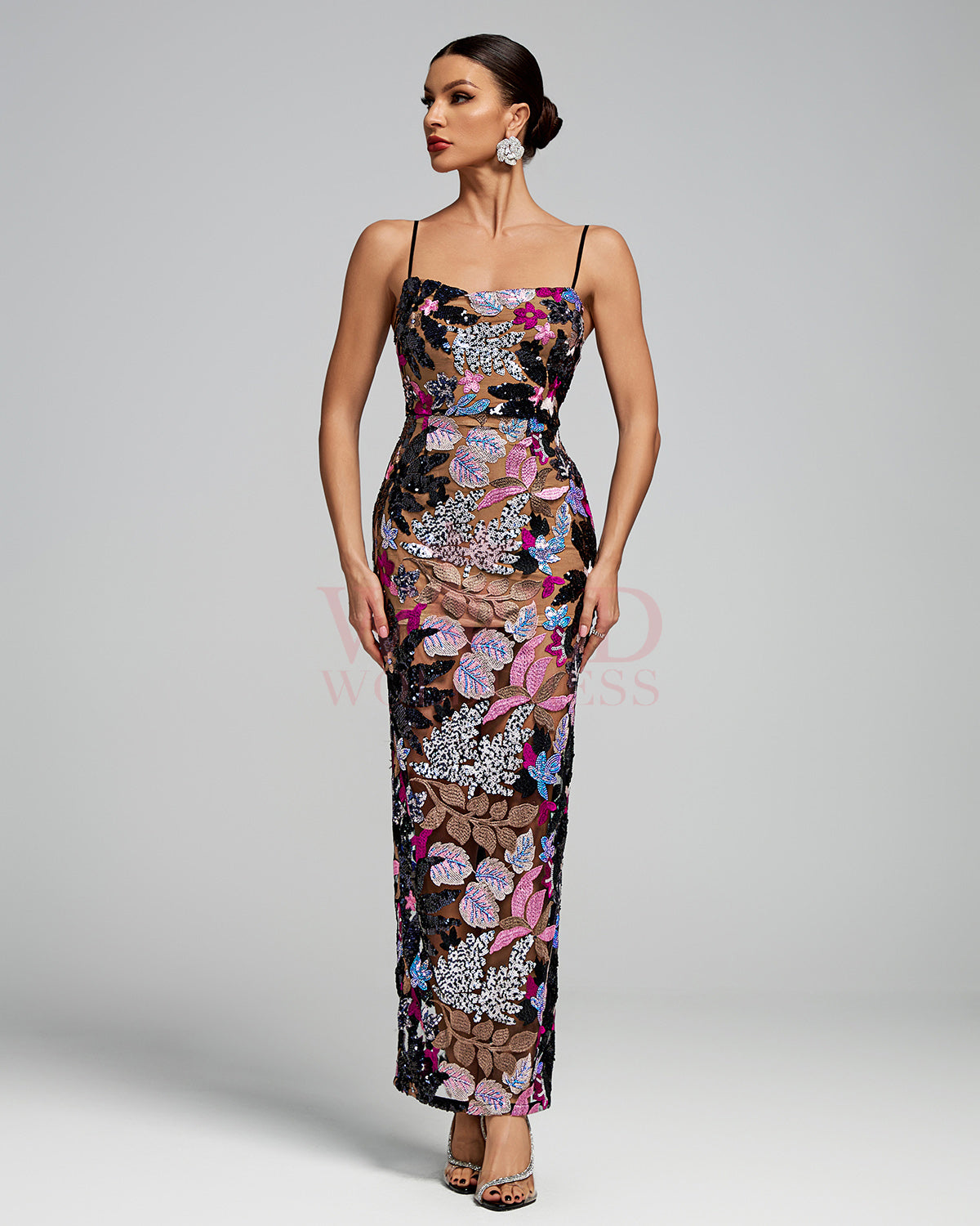 Dahlia Floral-Embellished Sequins Strap Dress