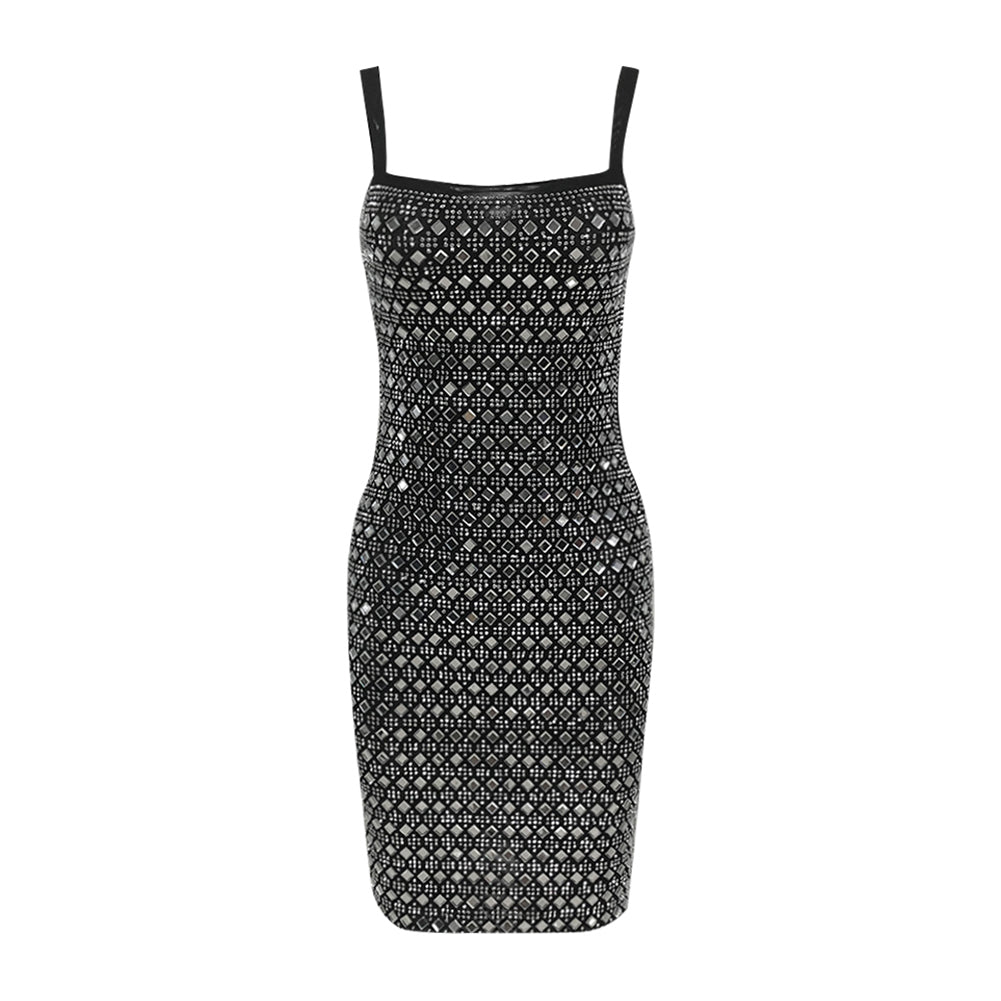 Silve Rhinestone Mini Backless Dress