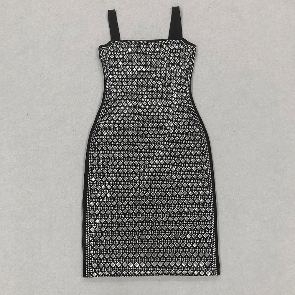 Silve Rhinestone Mini Backless Dress