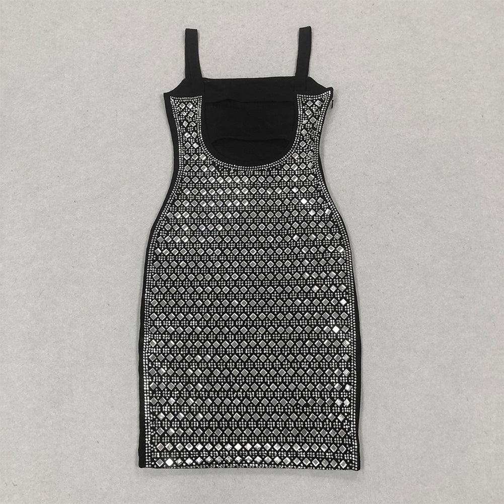 Silve Rhinestone Mini Backless Dress