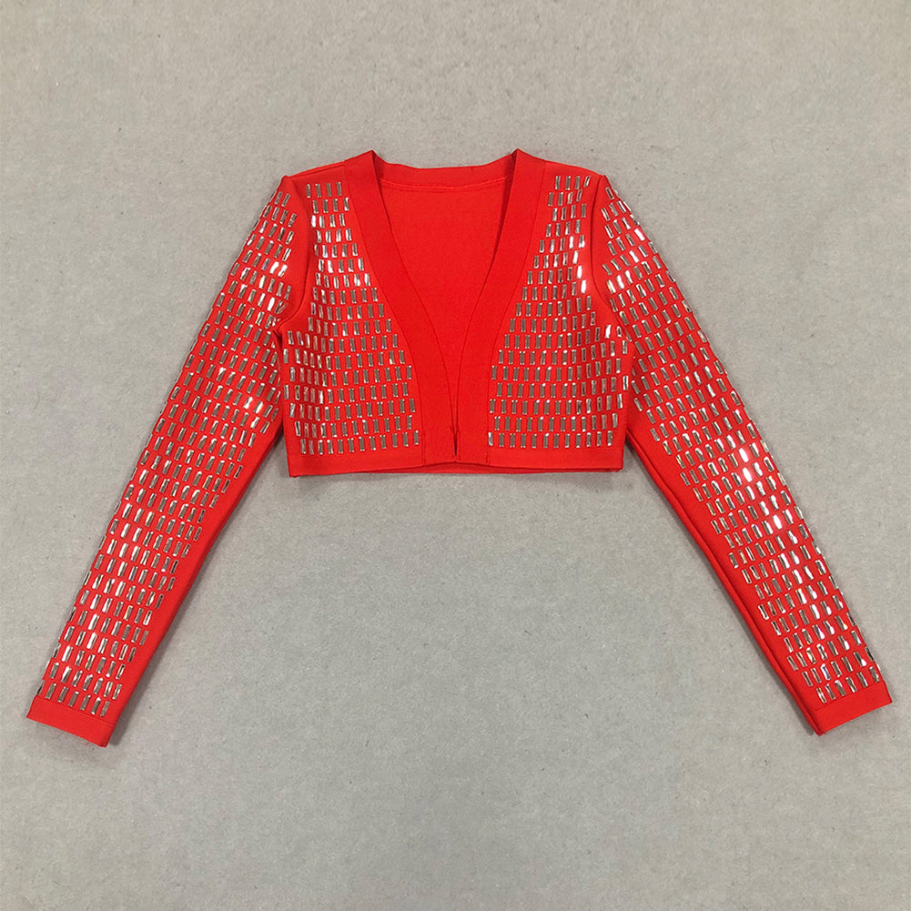 Red Rhinestone Beaded Crop Top