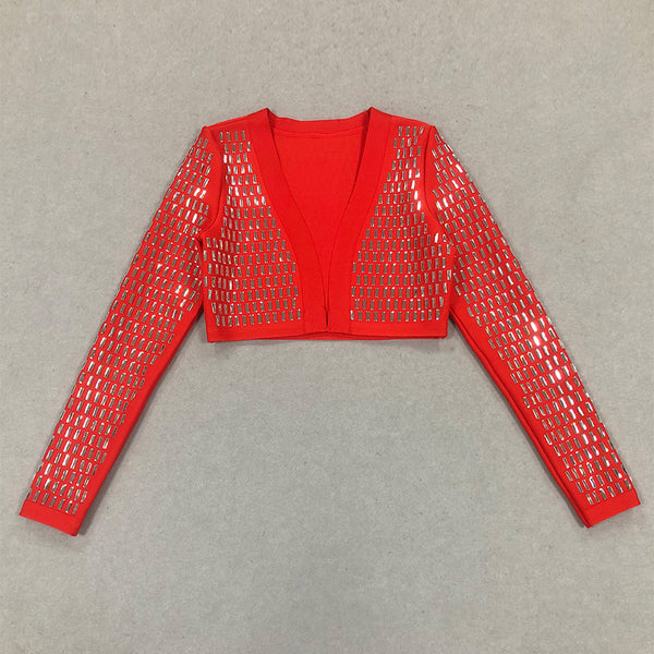 Red Rhinestone Beaded Crop Top