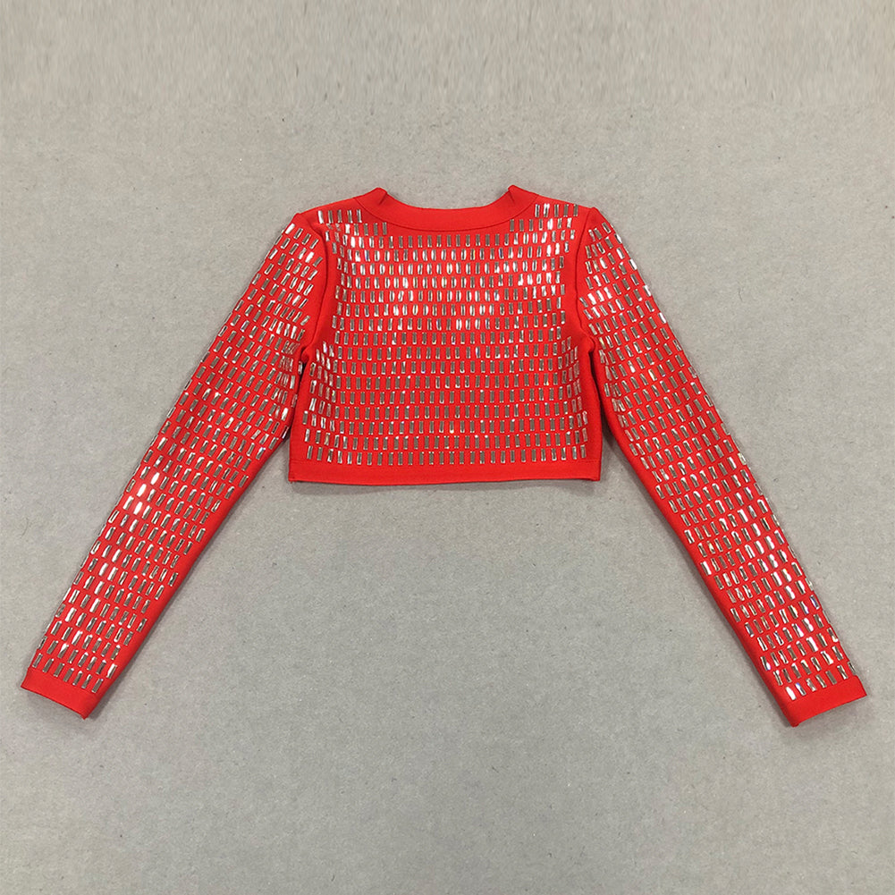 Red Rhinestone Beaded Crop Top