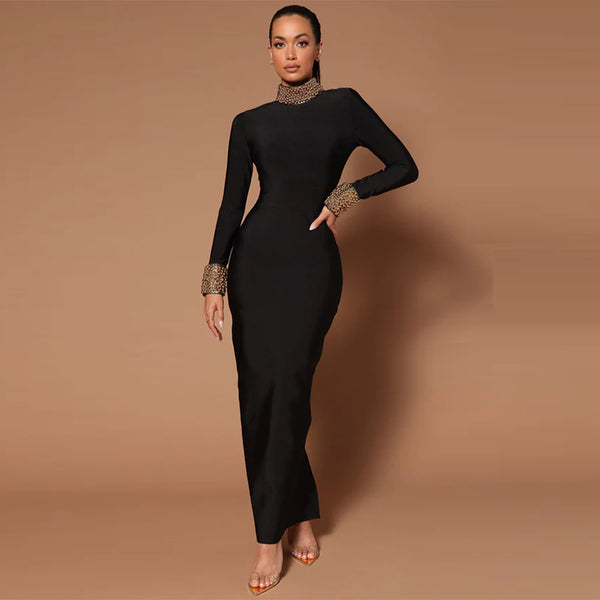 Pure Black Maxi Bandage Dress