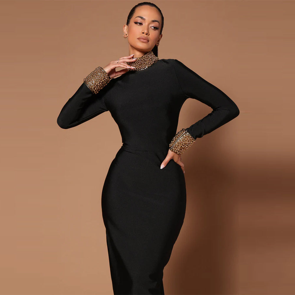 Pure Black Maxi Bandage Dress