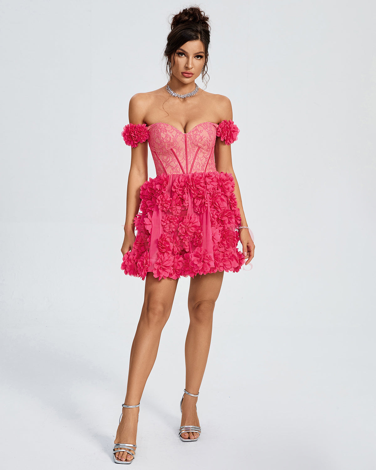 Lace Corset A-line 3D Flowers Mini Dress