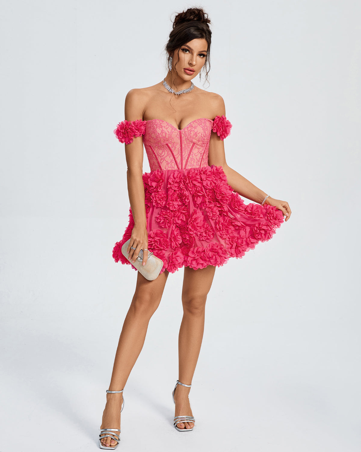 Lace Corset A-line 3D Flowers Mini Dress