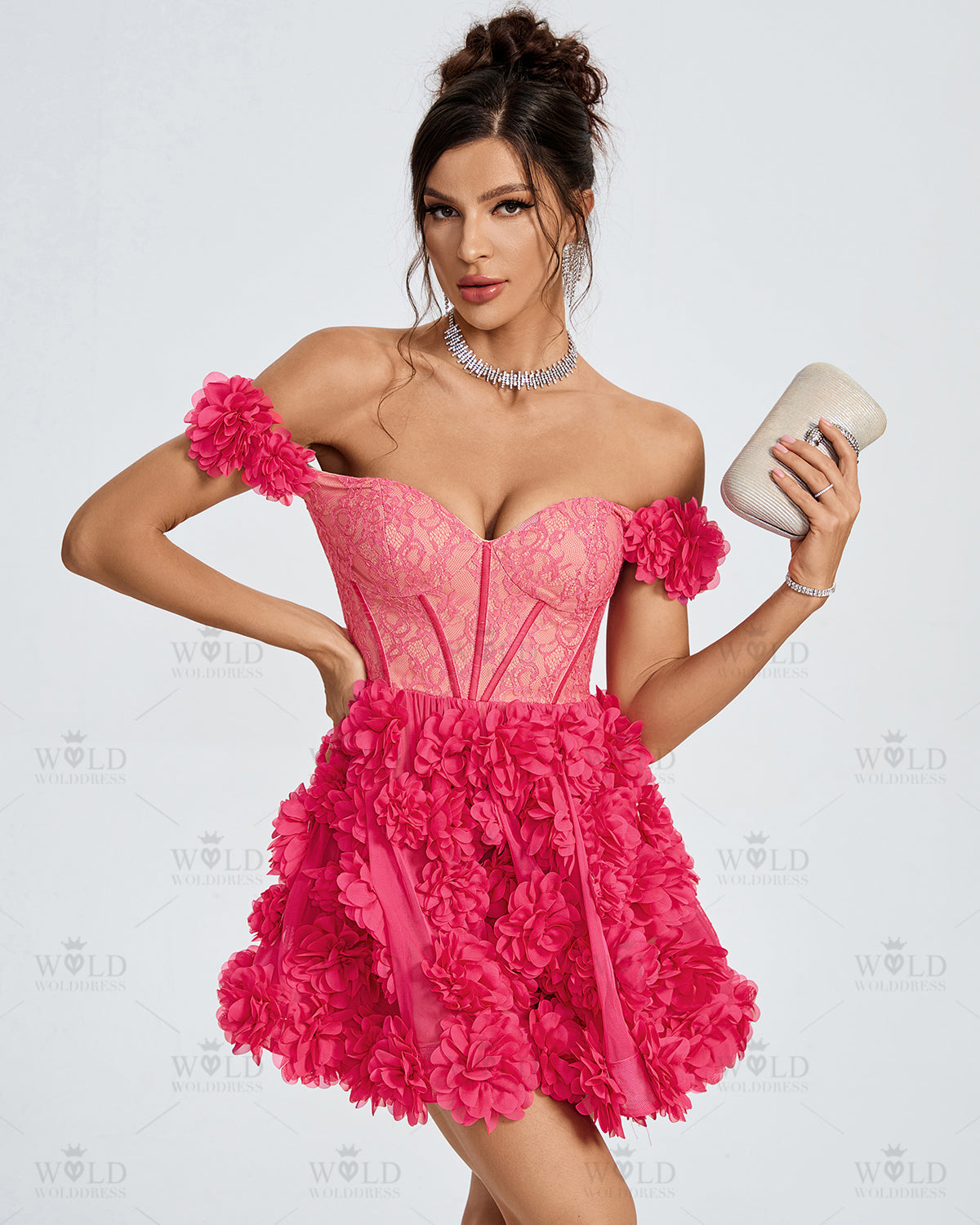 Lace Corset A-line 3D Flowers Mini Dress