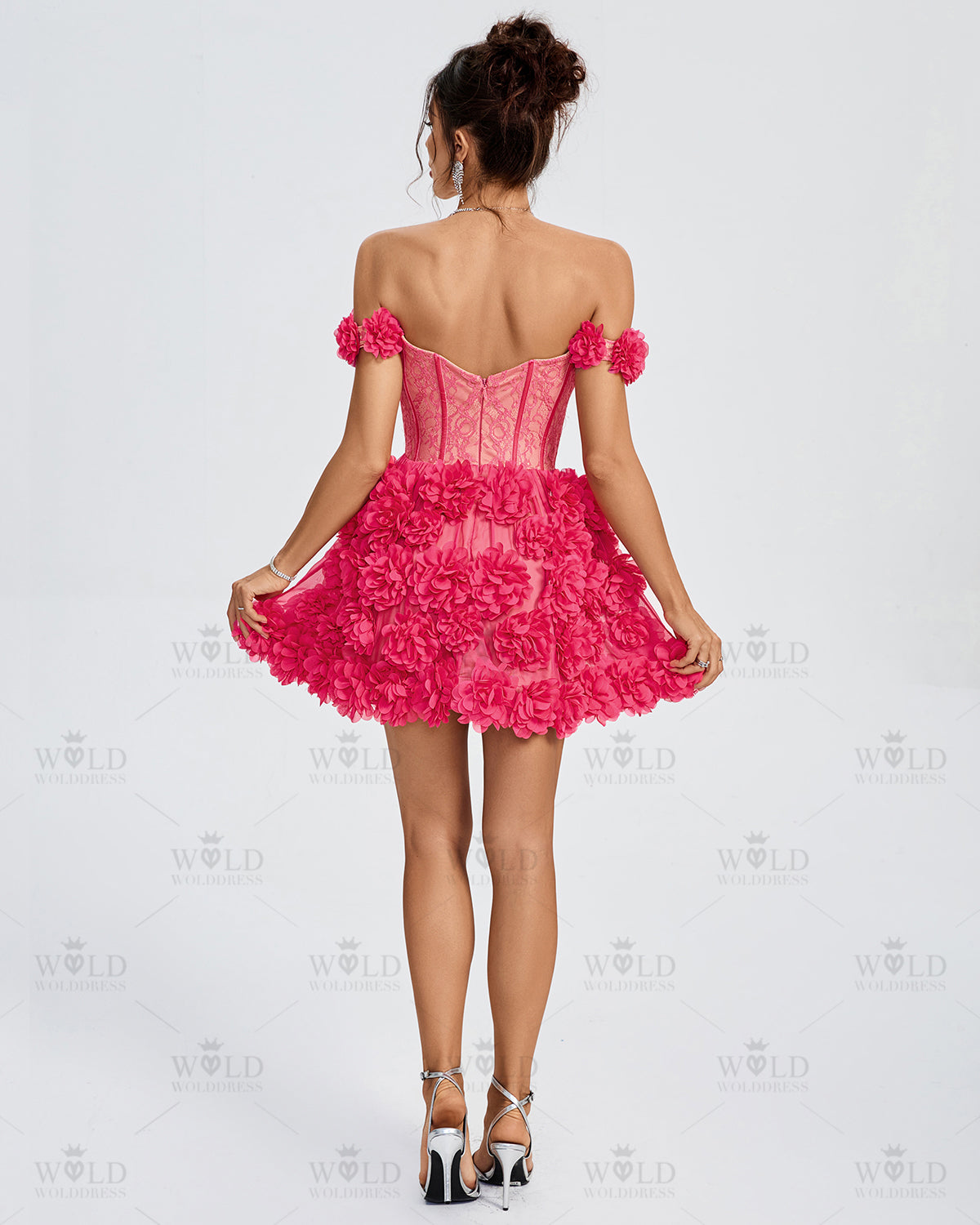 Lace Corset A-line 3D Flowers Mini Dress