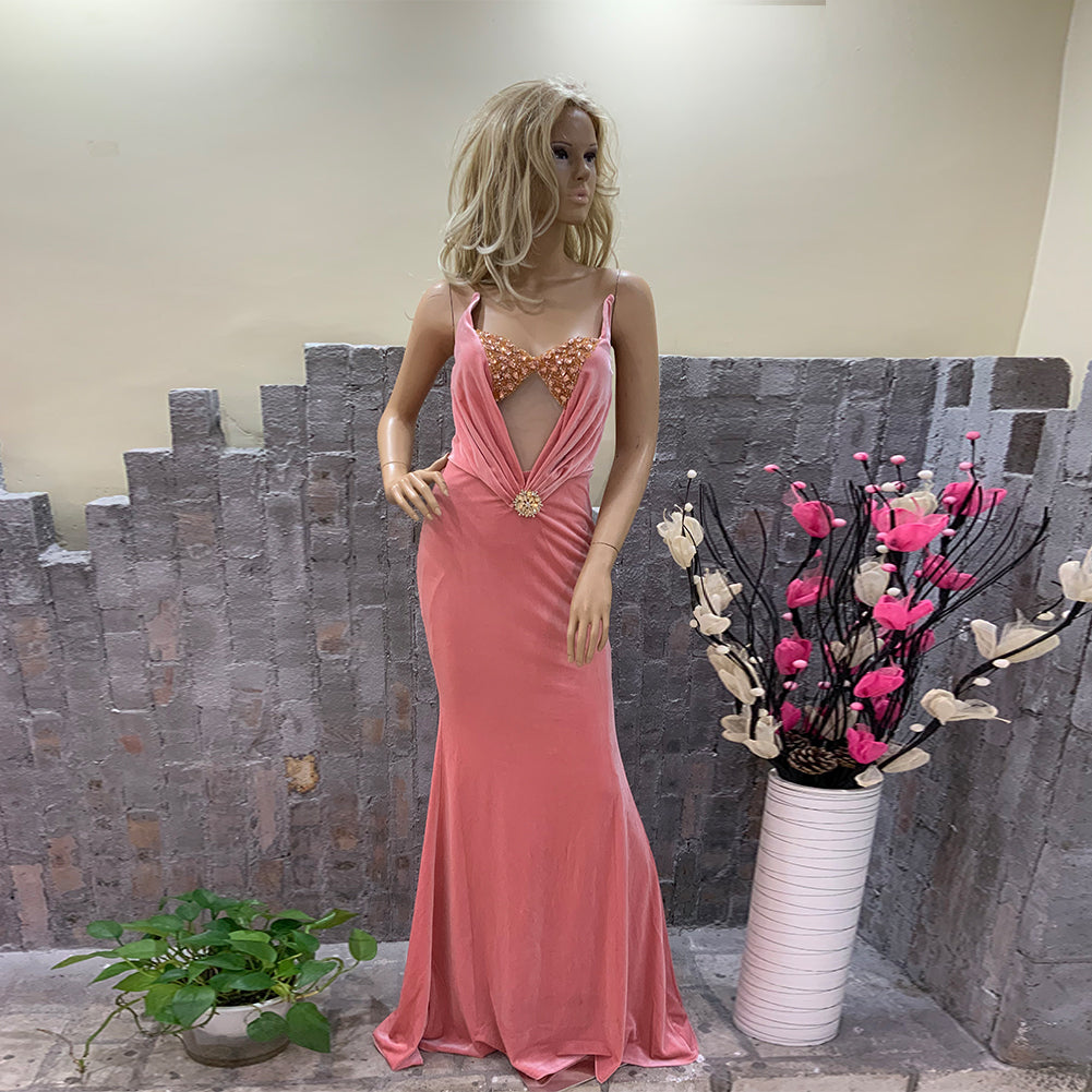 Pink Elegant Backless Evening Dress