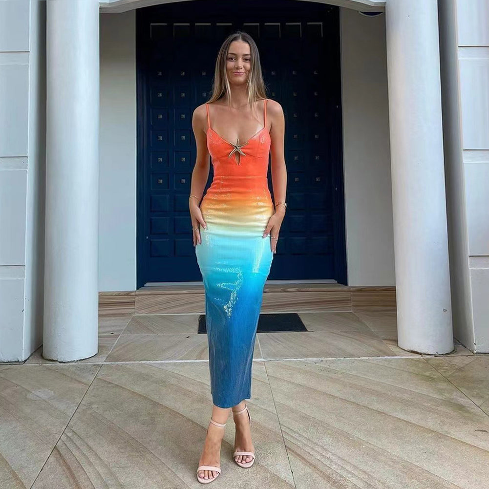 Orange Blue Ocean Bodycon Dress