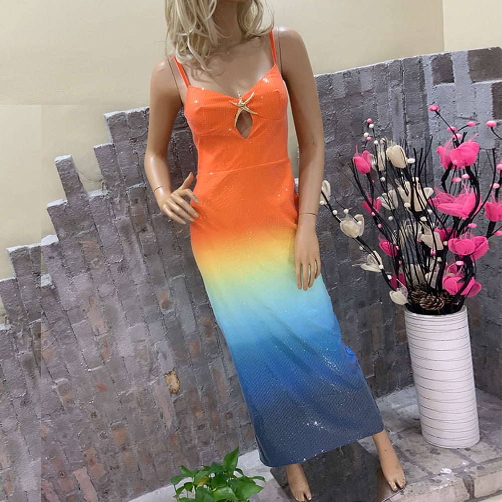 Orange Blue Ocean Bodycon Dress