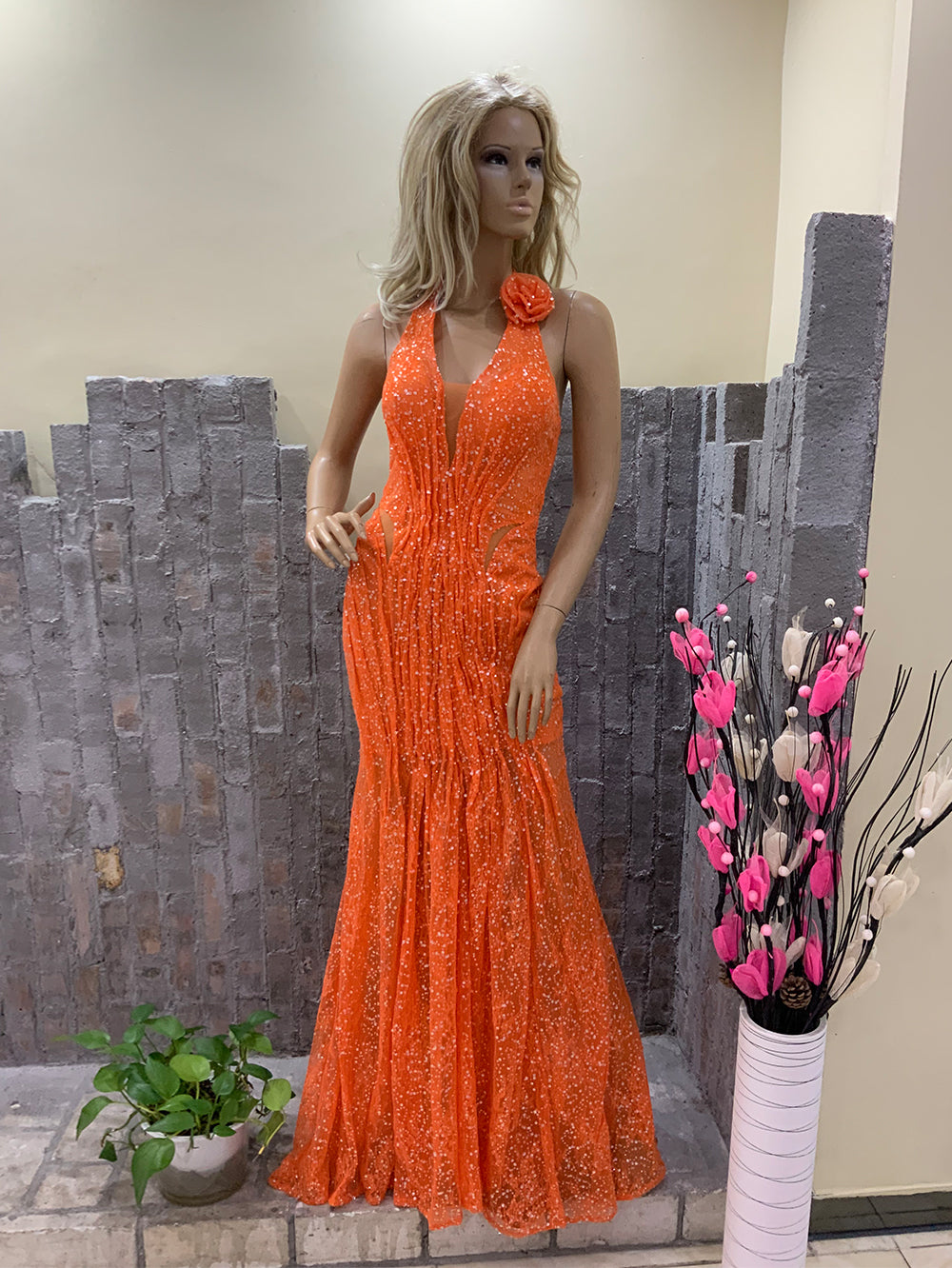 Orange Bodycon Dress HT29980