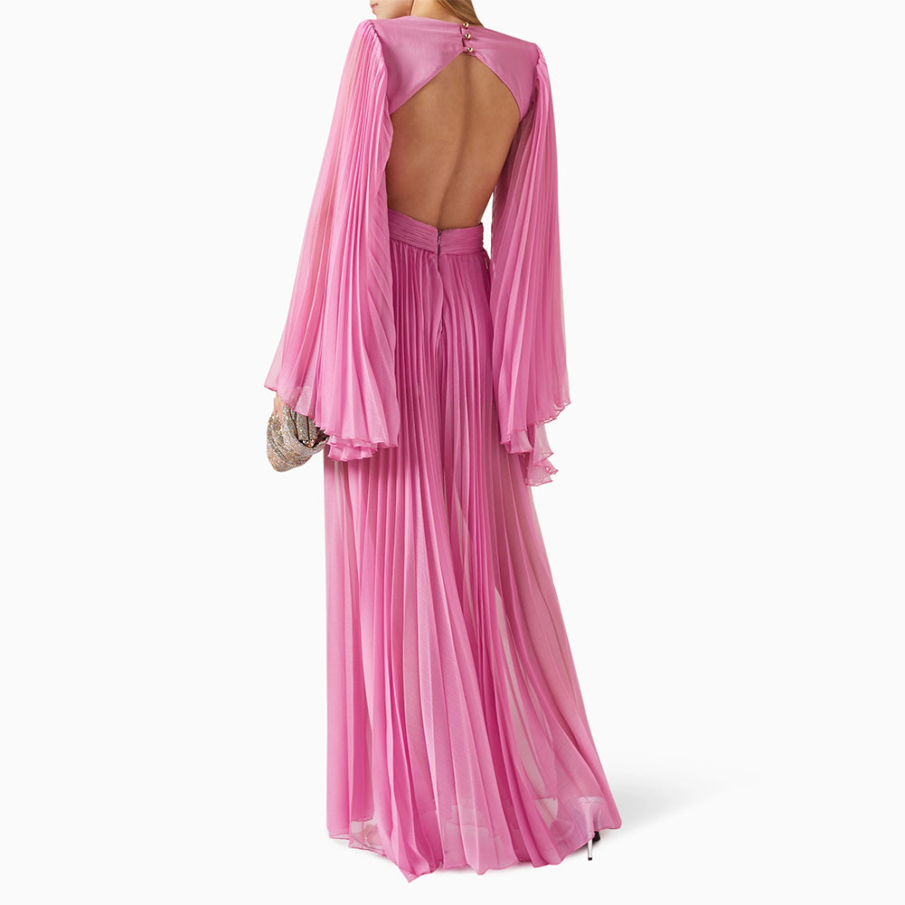 V Neck Long Sleeve Ruched Maxi Dress KLYF1221