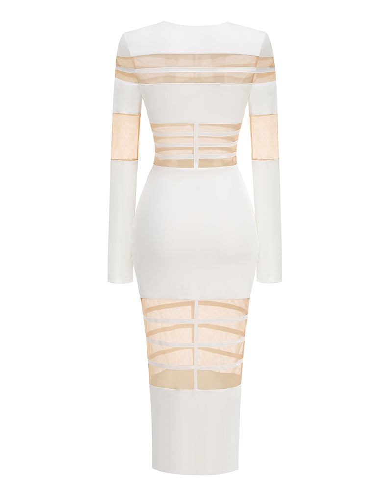 Round Neck See-through Mesh Midi Dress