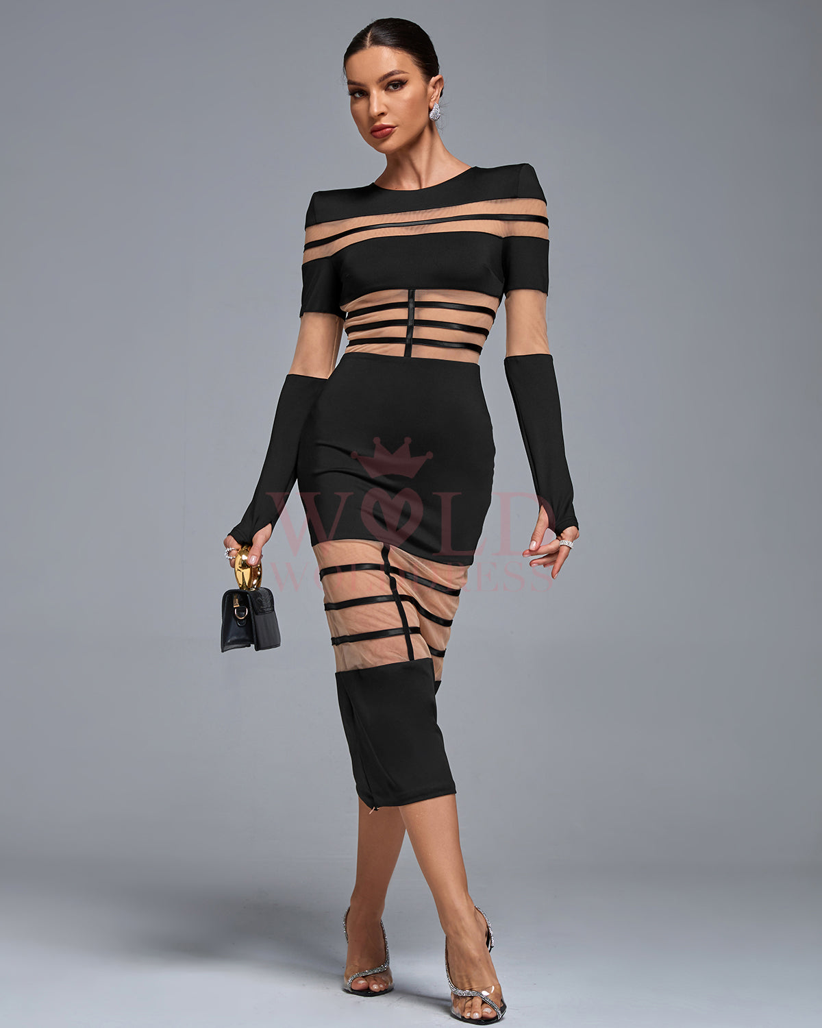 Round Neck See-through Mesh Midi Dress