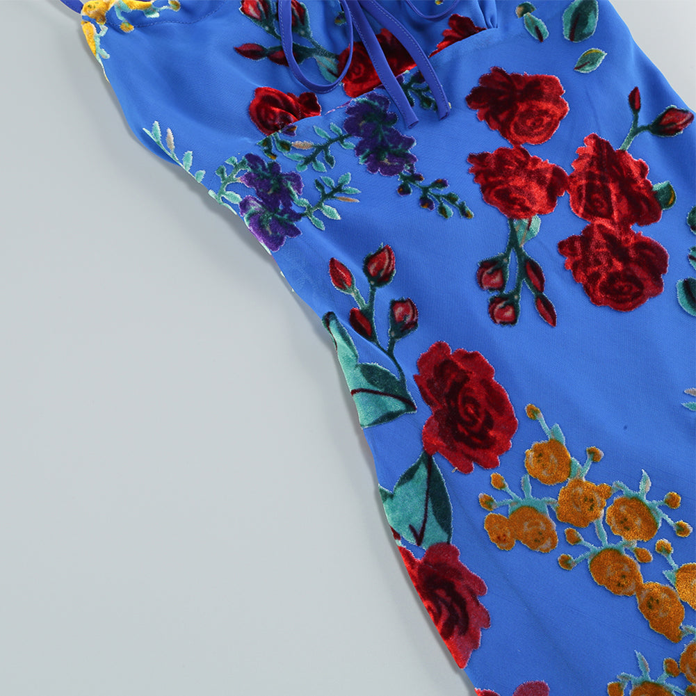 Blue Spaghetti Strap Floral Summer Dress