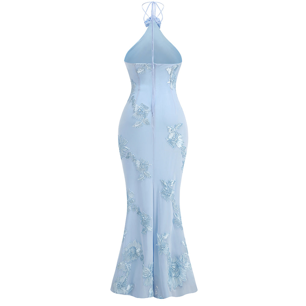 Halter Sleeveless Flower Maxi Dress KLYF1249