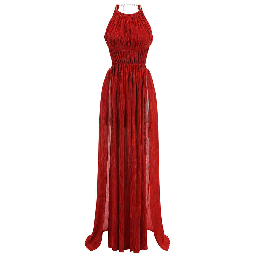 Red Pleated Maxi Dress