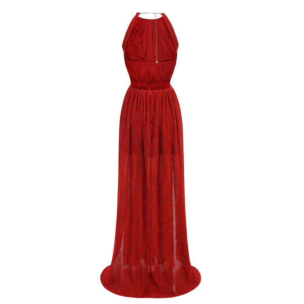 Red Pleated Maxi Dress