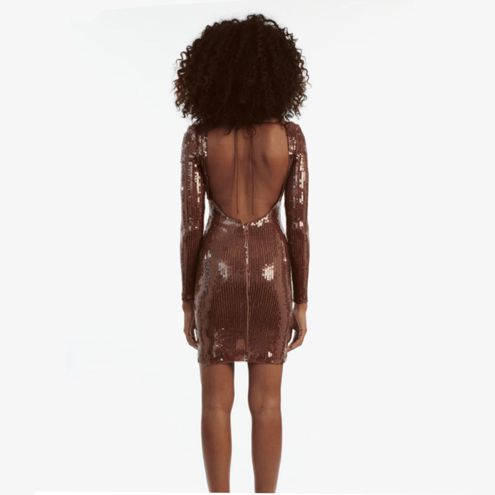 Long Sleeve Sequins Mini Dress KLYF1290