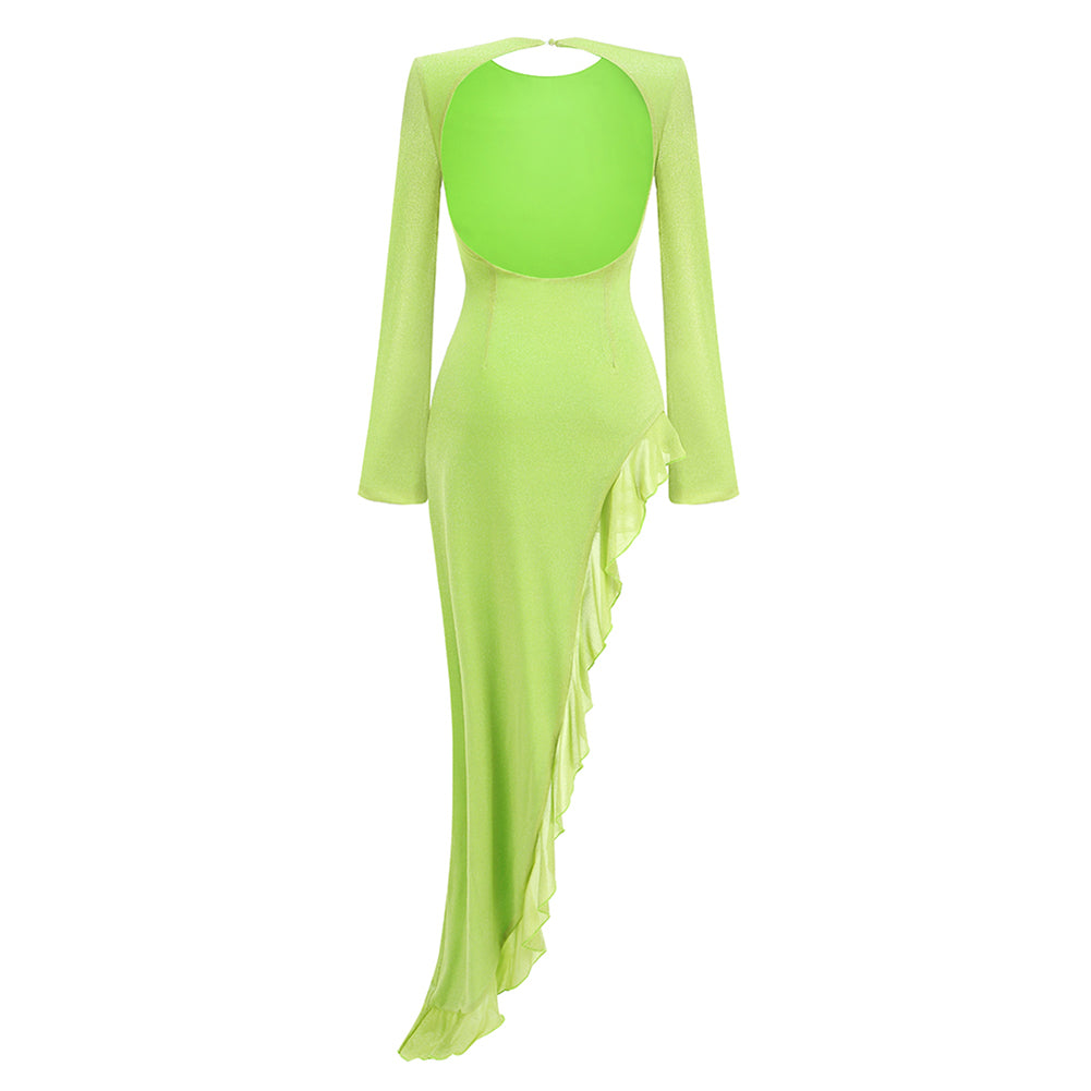 Green Asymmertical Ruffle Dress