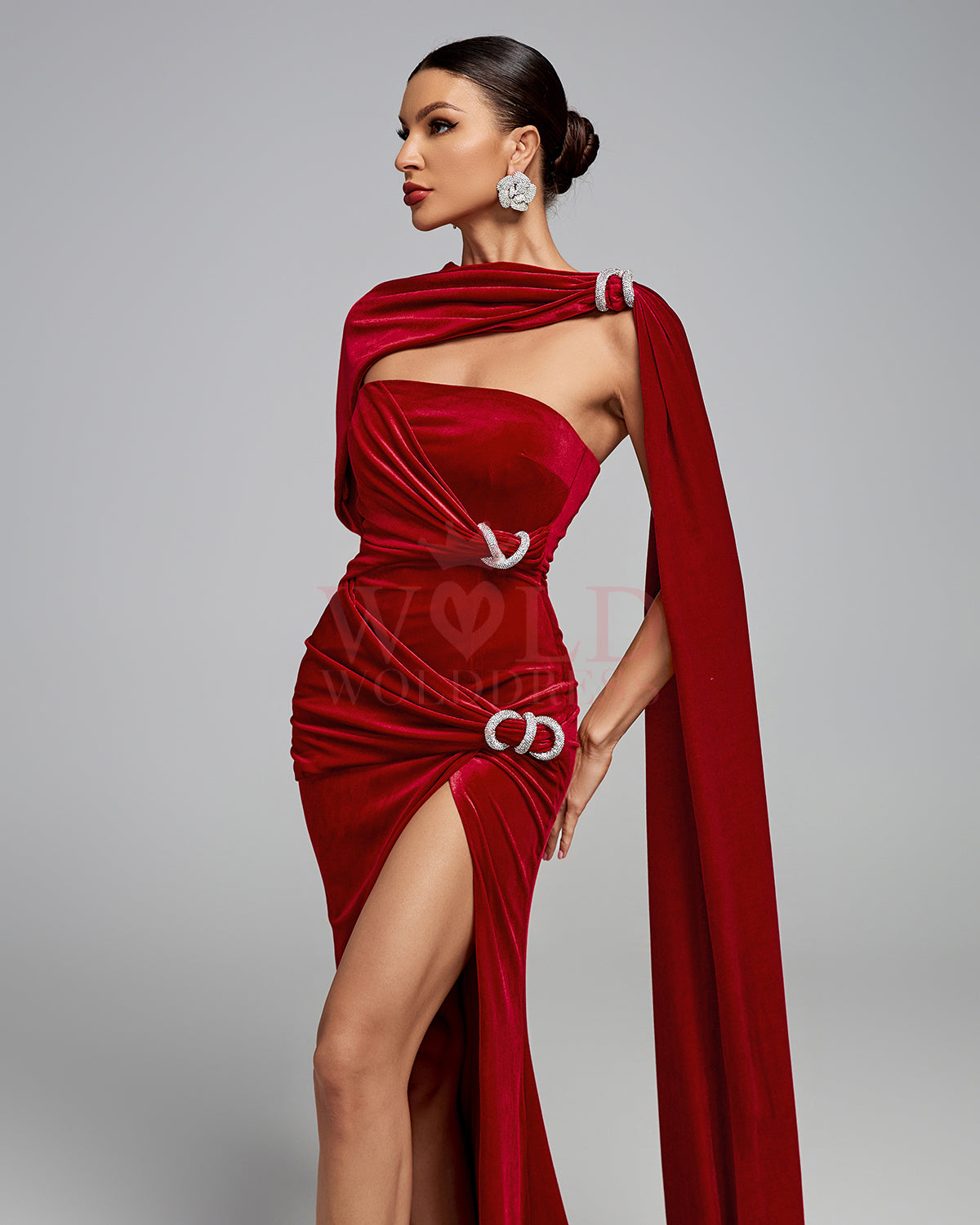 Asymmetrical Shawl Velvet Maxi Gown