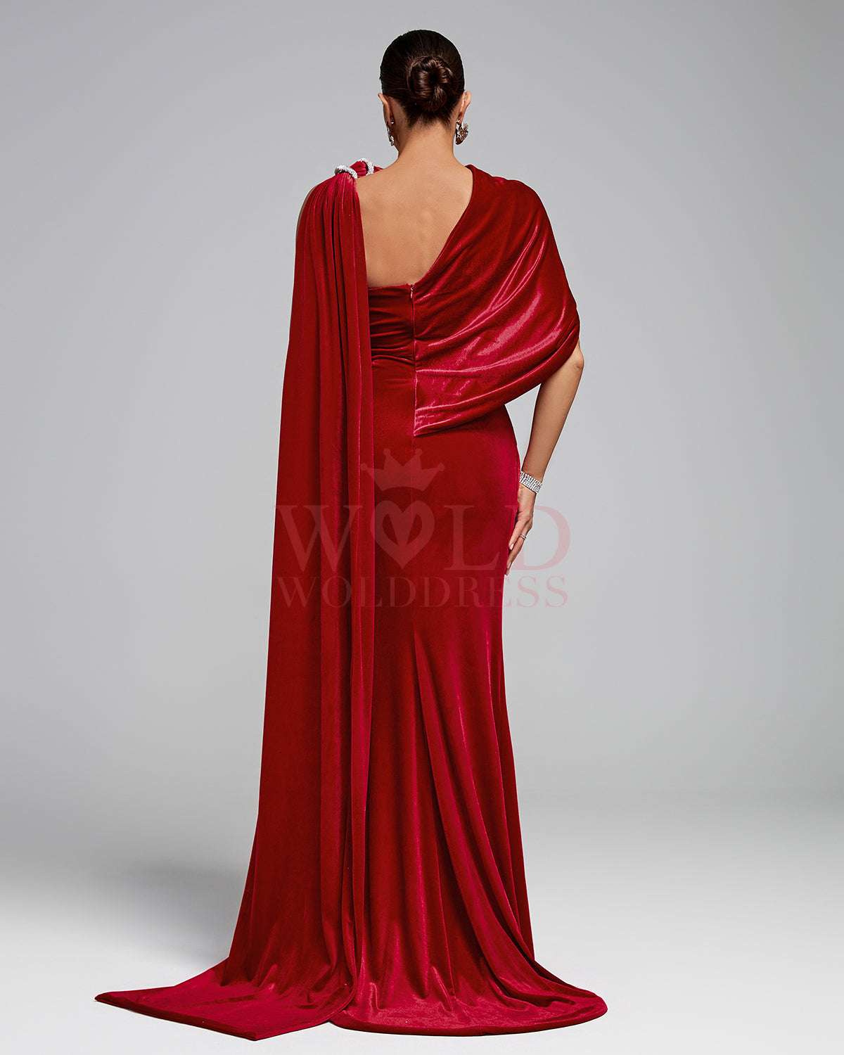 Asymmetrical Shawl Velvet Maxi Gown