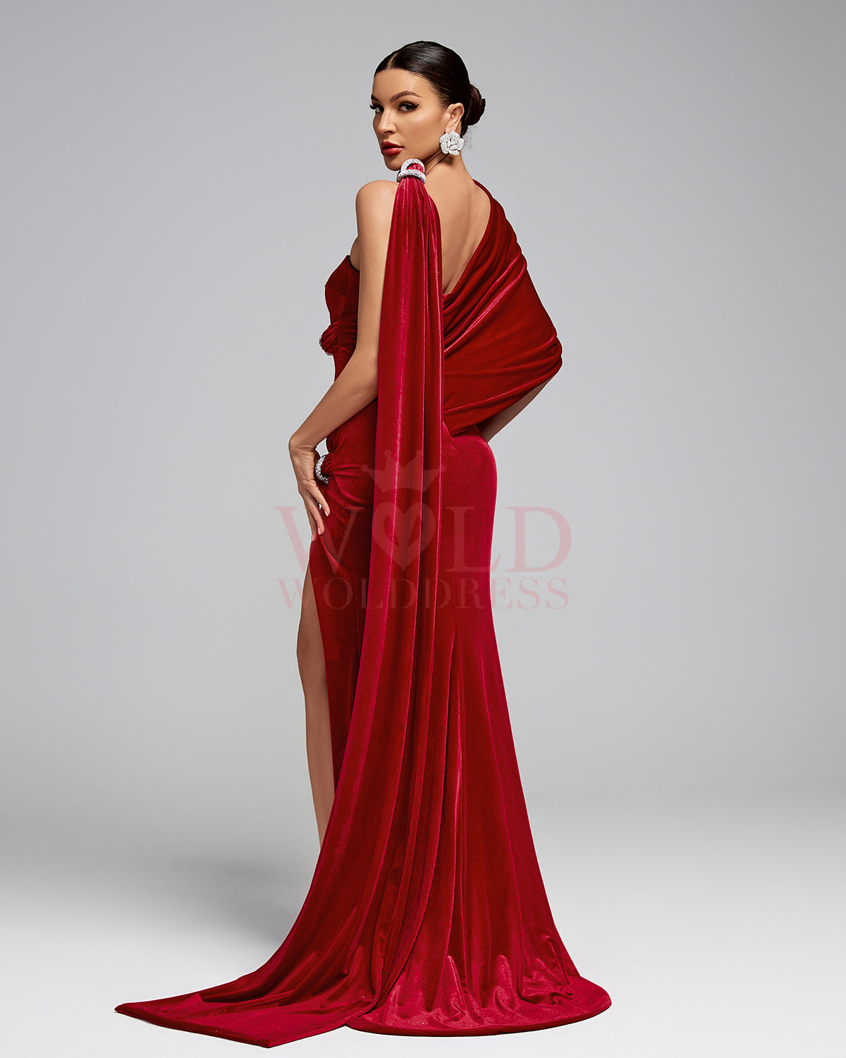 Asymmetrical Shawl Velvet Maxi Gown