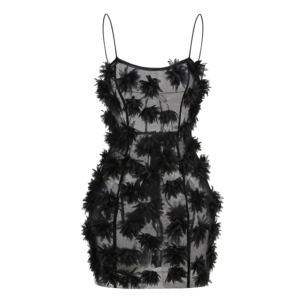 Black Flower Applique Mini Dress