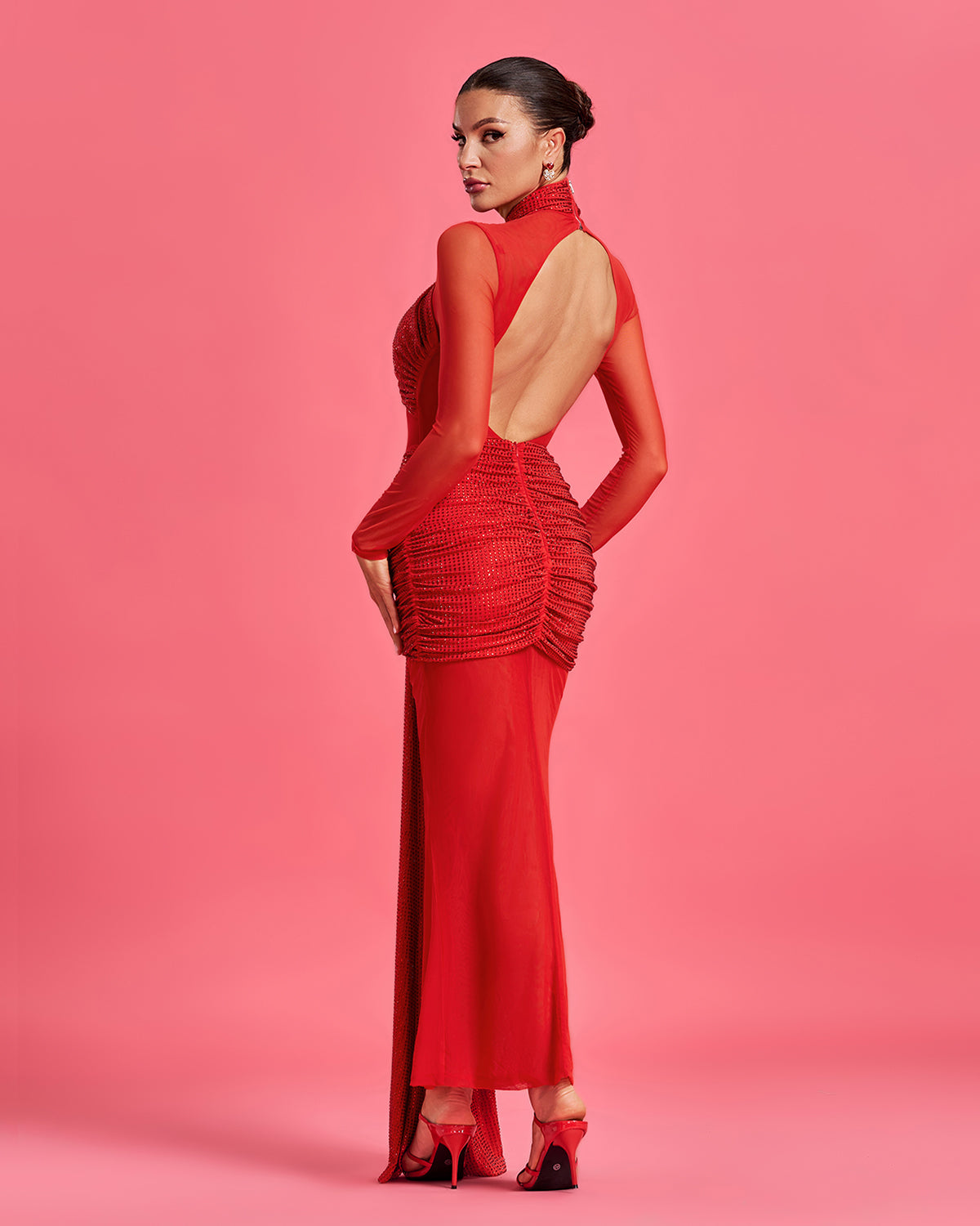 Julianna Open Back Ruched Maxi Dress