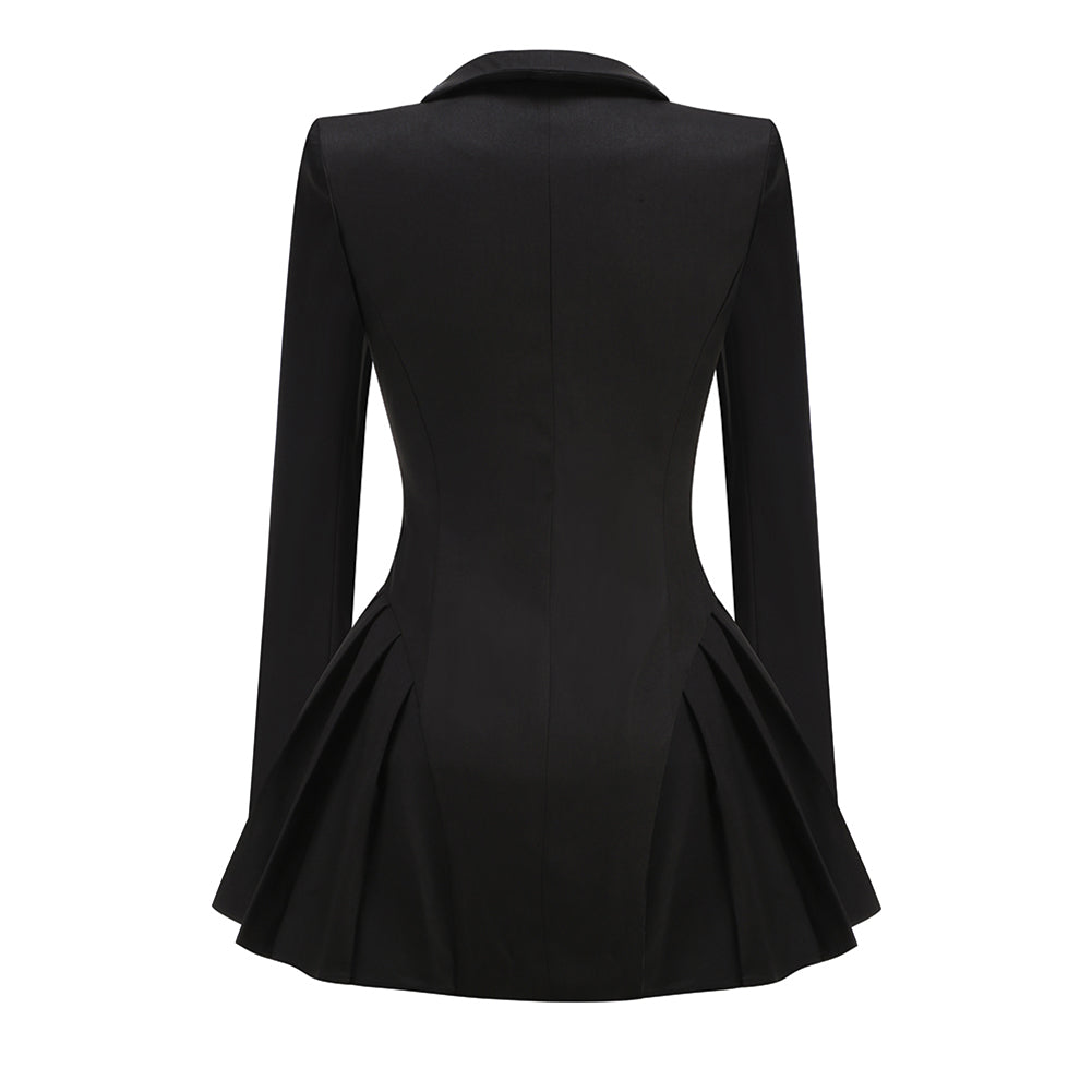 V Neck Long Sleeve Pleated Mini Dress KLYF1352