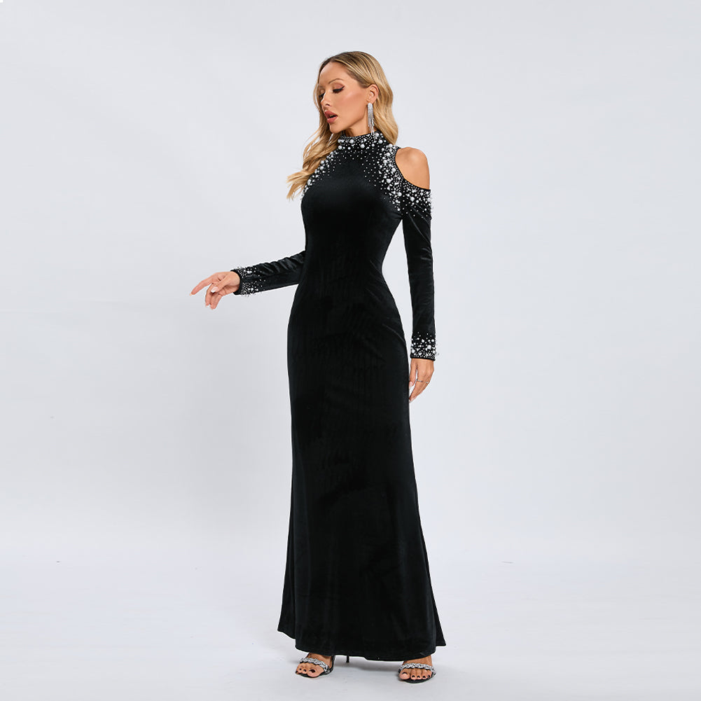 High Neck Long Sleeve Elegant Maxi Dress KLYF1364