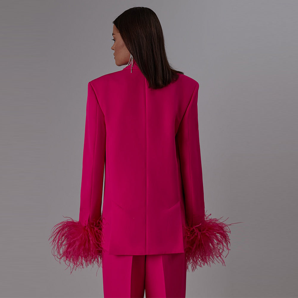 V Neck Long Sleeve Feather Suit KLYF809