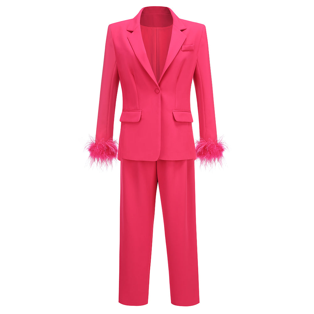 V Neck Long Sleeve Feather Suit KLYF809