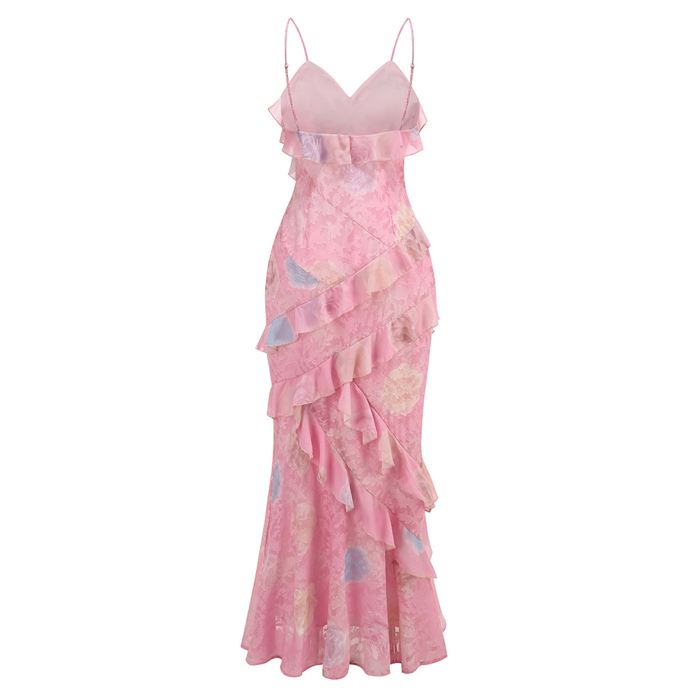 Boho Floral Maxi Pink Strappy Dress